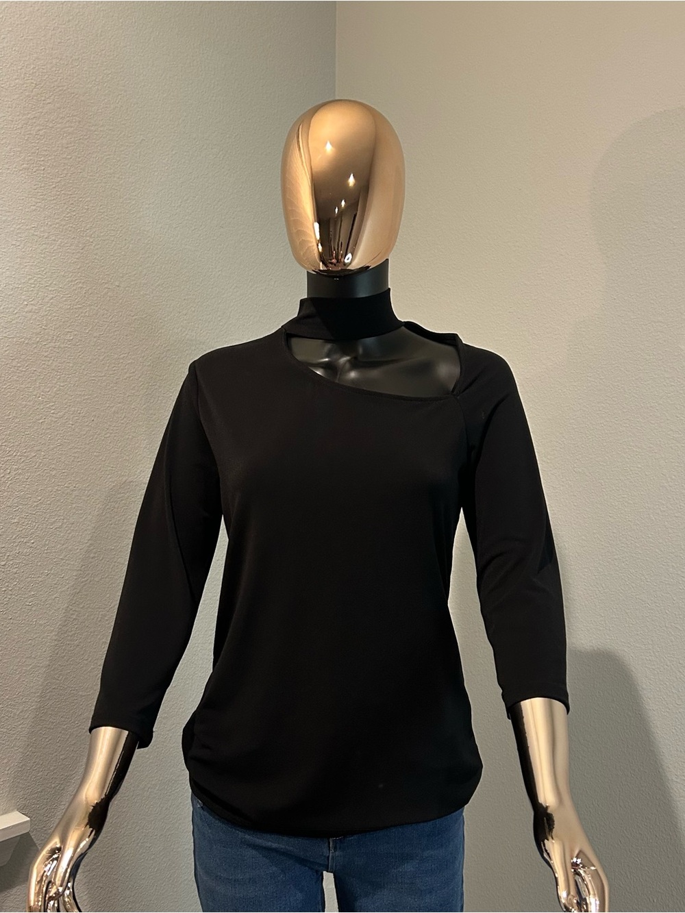 Black Cutout Neck Long Sleeve Women's Top